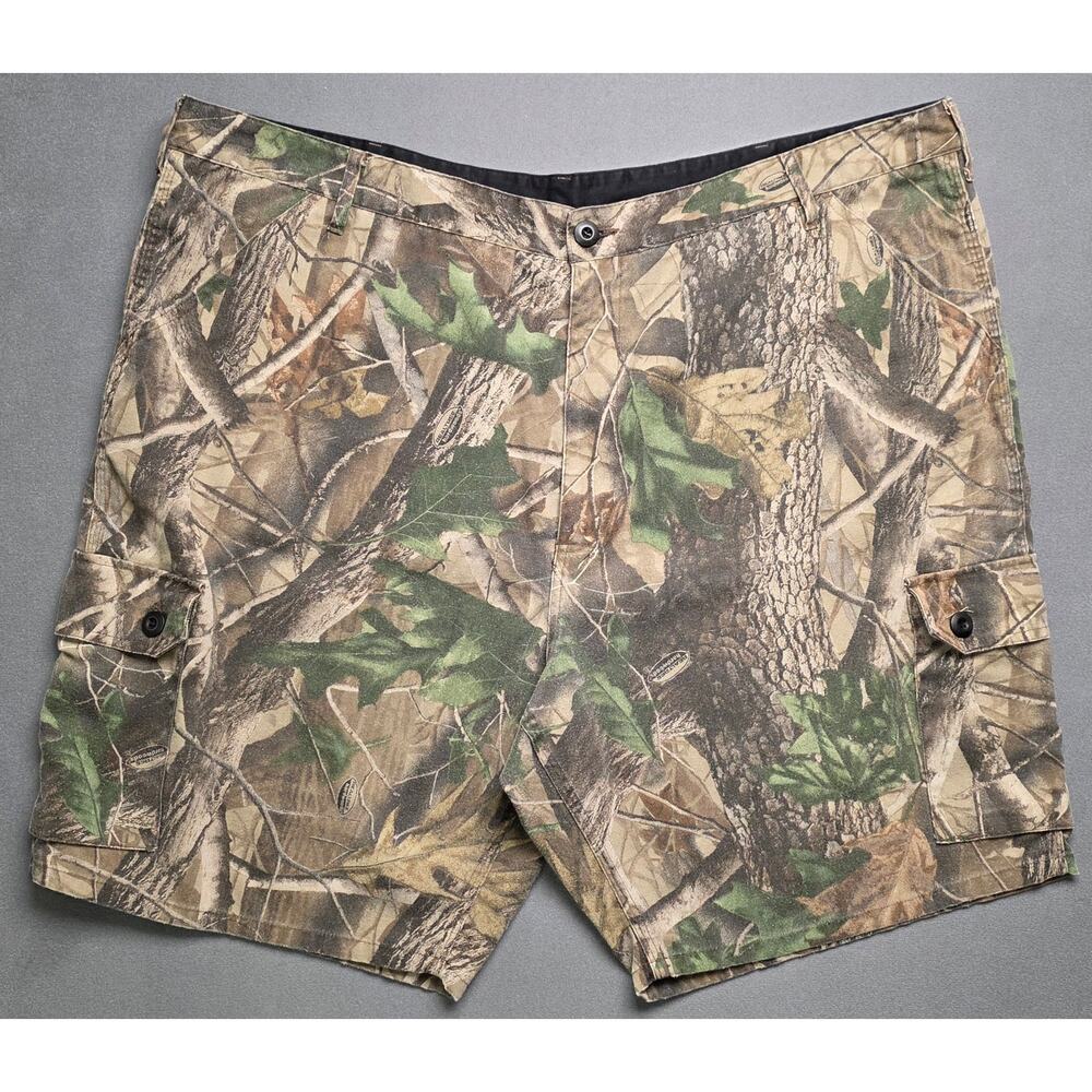 Vtg Walls Mens Camouflage Denim Cargo Shorts Sz 46 Realtree Hardwoods Adjustable